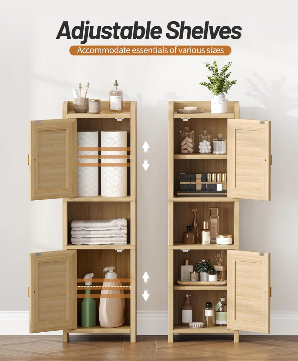 Akxomel 9.8''W Rattan Small Bathroom Storage Cabinet 2 Doors Oak