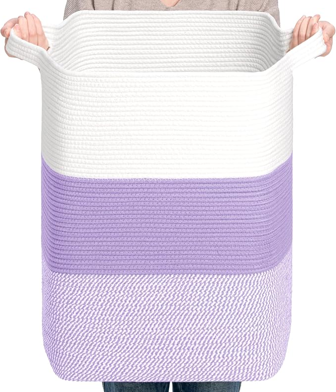 CLHMILY&Z 75L Laundry Basket Rectangular Lavender Rope by ClhmilyZ