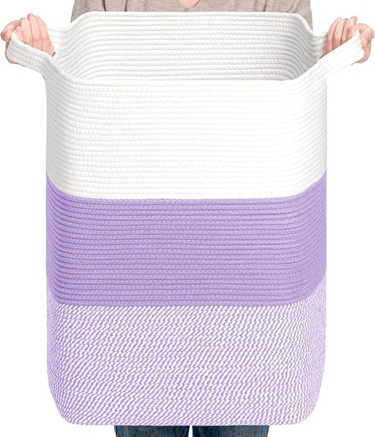 CLHMILY&Z 75L Laundry Basket Rectangular Lavender Rope by ClhmilyZ