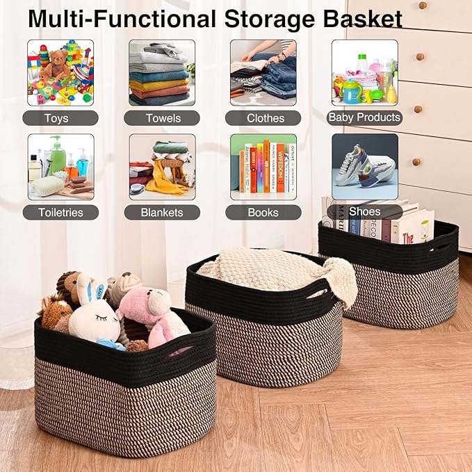 Storage Baskets for Organizing Shelves, Toy Basket for Kid's Room, Woven Cotton - Image 4