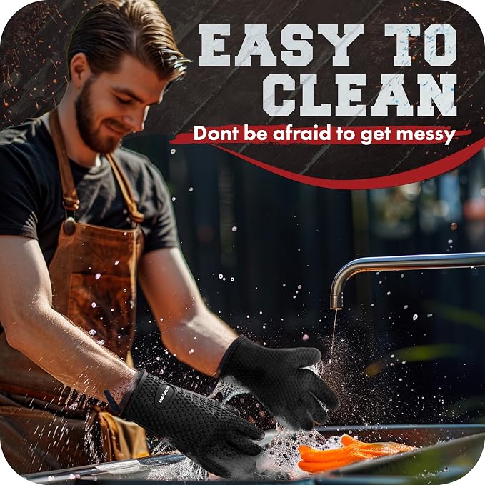 KITCHEN PERFECTION Silicone Smoker Oven Gloves -Extreme Heat Resistant BBQ - Image 7