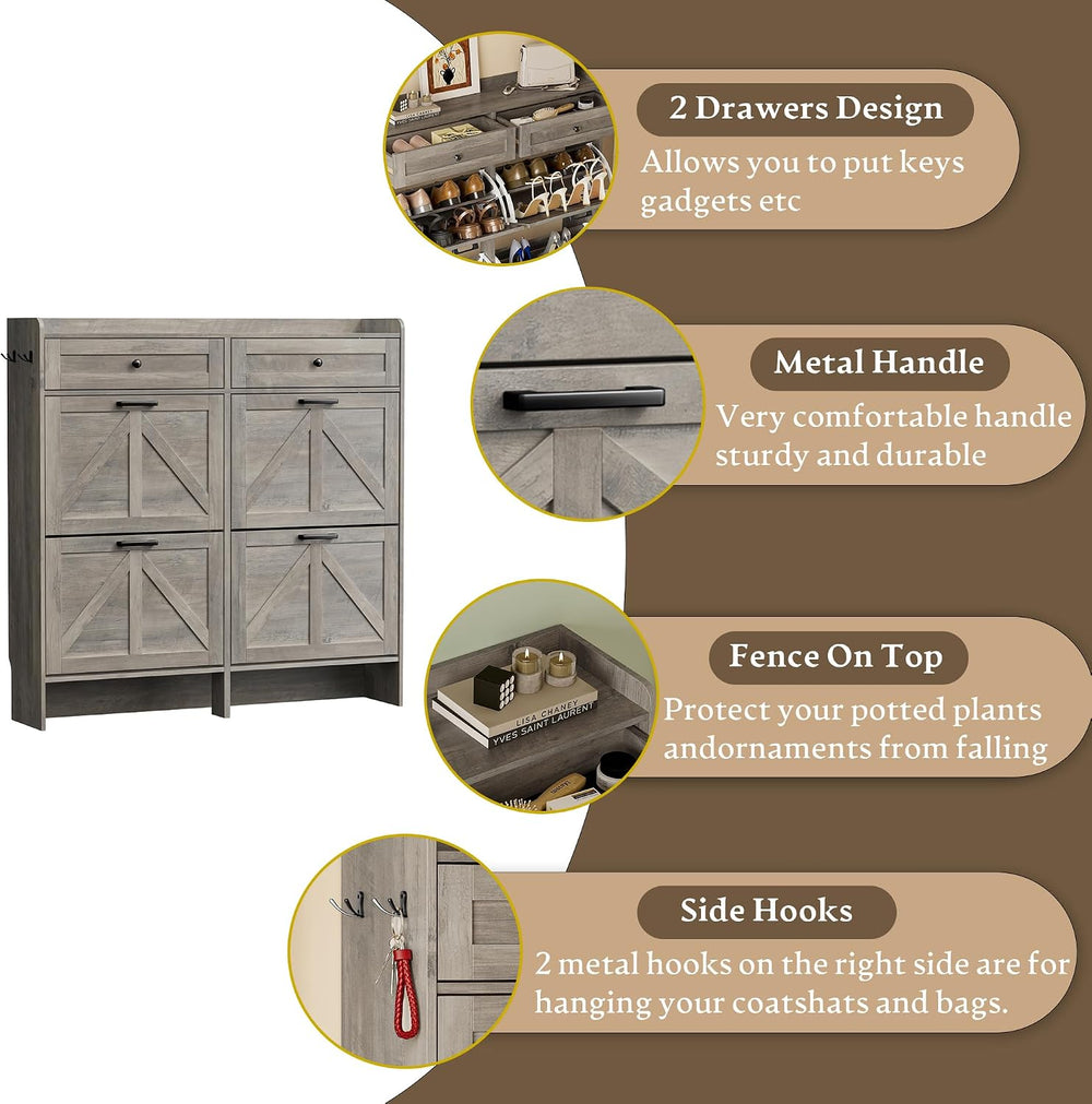 BORNOON Shoe Storage Cabinet for Entryway, Farmhouse Wide Shoe Cabinet with 4...