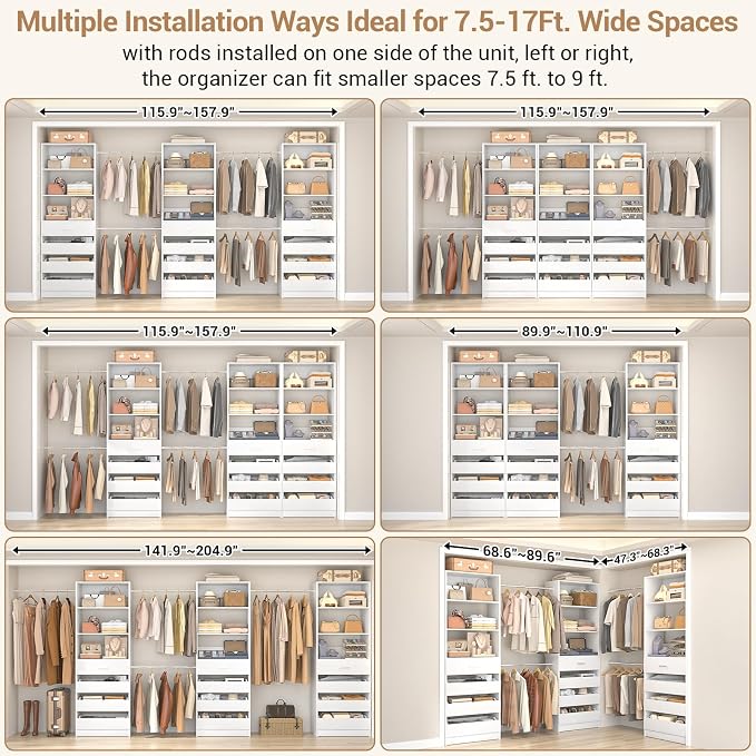 Aheaplus Closet System with 12 Drawers, 8.5-11.5Ft Wood Closet Organizer System - Image 2