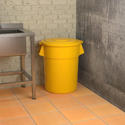 55 Gallon Yellow Round Commercial Trash Can - Image 4