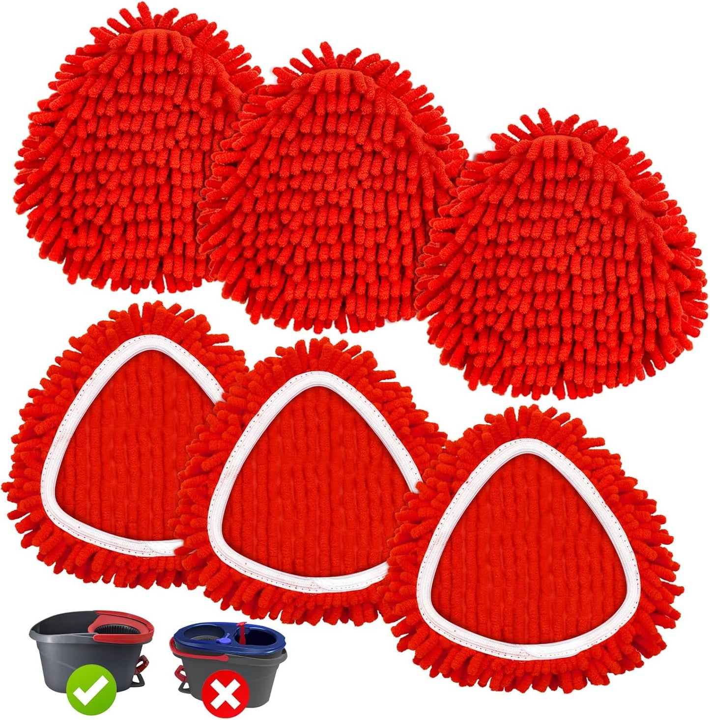6 Pack Mop Replace Head for O Cedar, Mop Heads Replacements for Ocedar, Chenille Duster for O-Cedar Easywring 1-Tank Spin Mops, Reusable Red Chenille Dust Mop Pads for Dry Wet Use