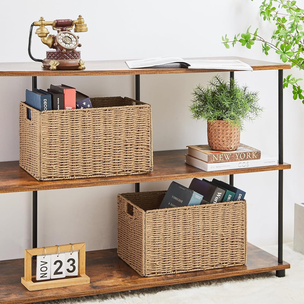 Vagusicc Wicker Storage Basket, Set of 2 Hand-Woven Paper Rope Wicker Basket,...