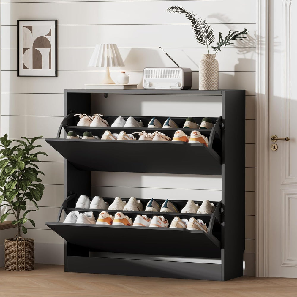 Xixini Shoe Storage Cabinet for Entryway with 2 Flip Drawers, Wood Freestandi...