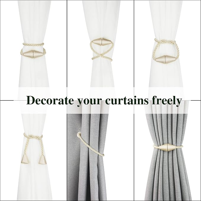 4 Pack Magnetic Curtain Tiebacks Rope Modern Handmade Curtain Tie Backs - Image 5