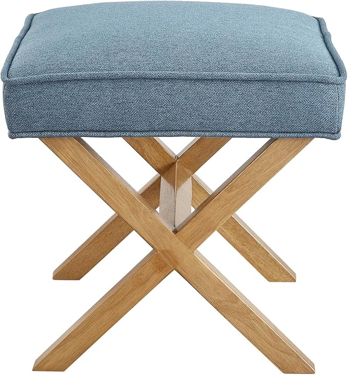 Amazon Basics Small Ottoman Foot Rest, Mid-Century Modern X Square Polyester - Image 4