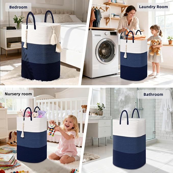 Woven Laundry Basket for Clothes, 65 L Large Rectangle Laundry Hampers - Image 6