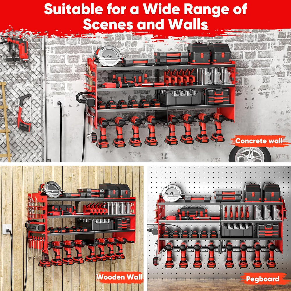 POKIPO Large Power Tool Organizer Wall Mount with Charging Station,4 Layer He...