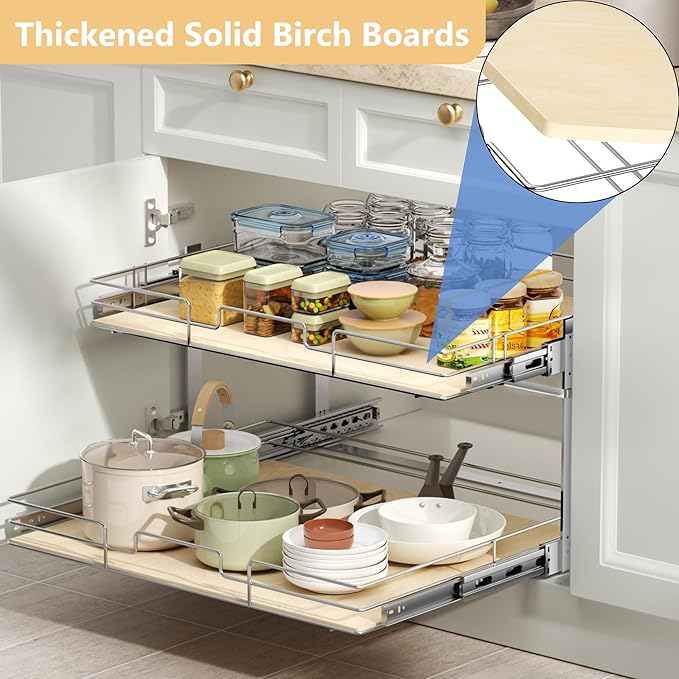 ROOMTEC 2 Tier Individual Pull Out Cabinet Organizer 25½"W x 21½"D, Slide Out - Image 2