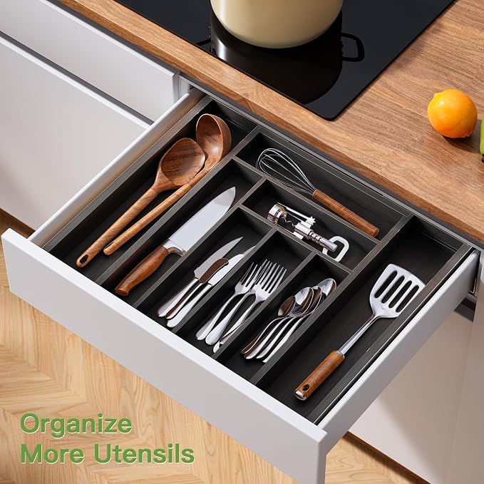 Pipishell Bamboo Expandable Drawer Organizer