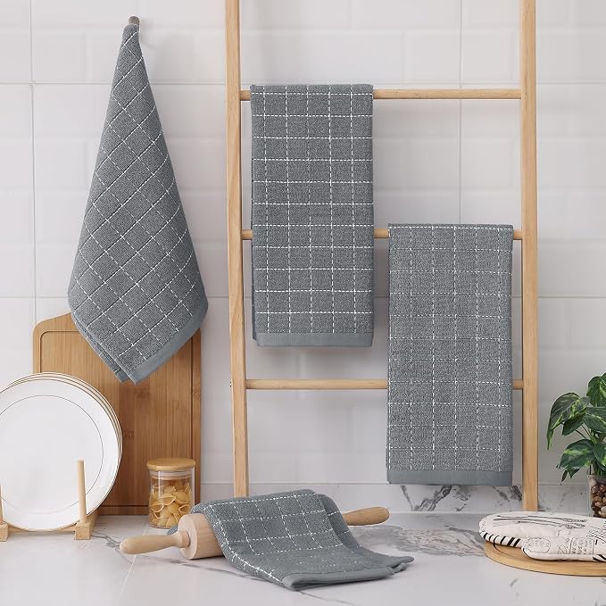 Homaxy 100% Cotton Terry Kitchen Towels, Checkered Designed, Soft and Super - Image 7