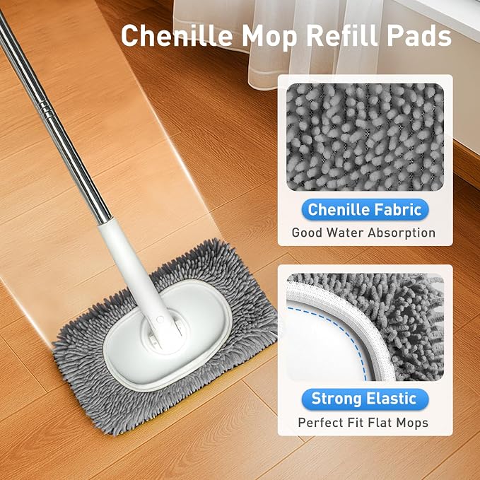 6PCS Reusable Mop Pads Fit for Flat Mops, Chenille Mop Refill Pads Washable Mop - Image 3