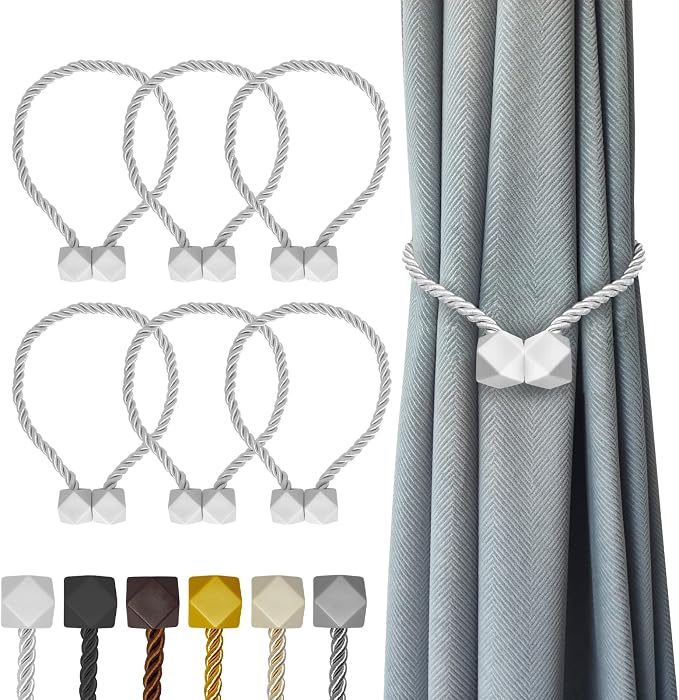 Hion Magnetic Curtain Tiebacks White 6 Pack, Curtain Tiebacks Buckles Holdbacks by Hion
