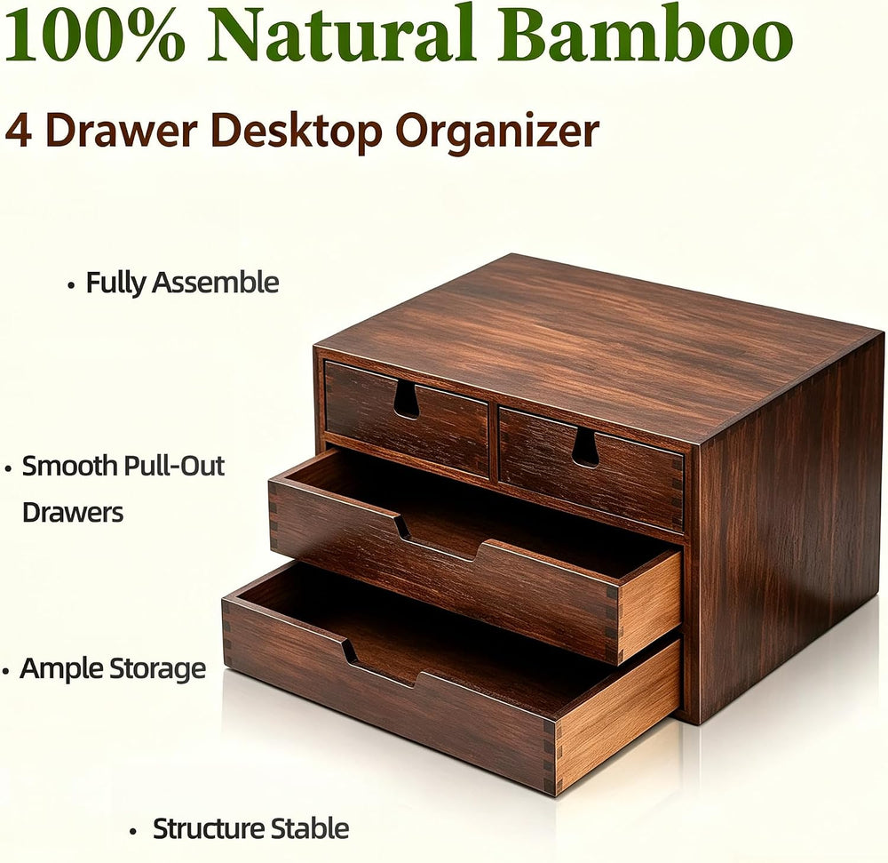 DEAYOU Bamboo Desk Organizer, 100% Natural Bamboo Desktop Drawer Organizer, D...