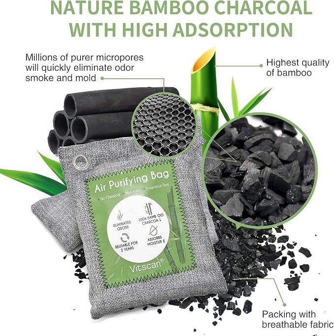 8 Pack Bamboo Charcoal Air Purifying Bag, Activated Charcoal Bags Odor Absorber - Image 2