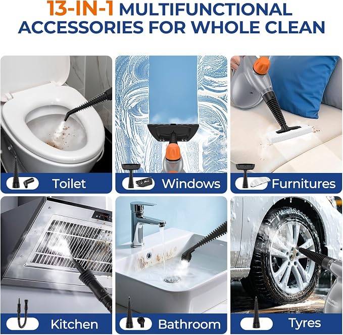 LABIGO Steam Cleaner, Pressurized Handheld 13pcs Multi-Purpose Natural Deep - Image 5