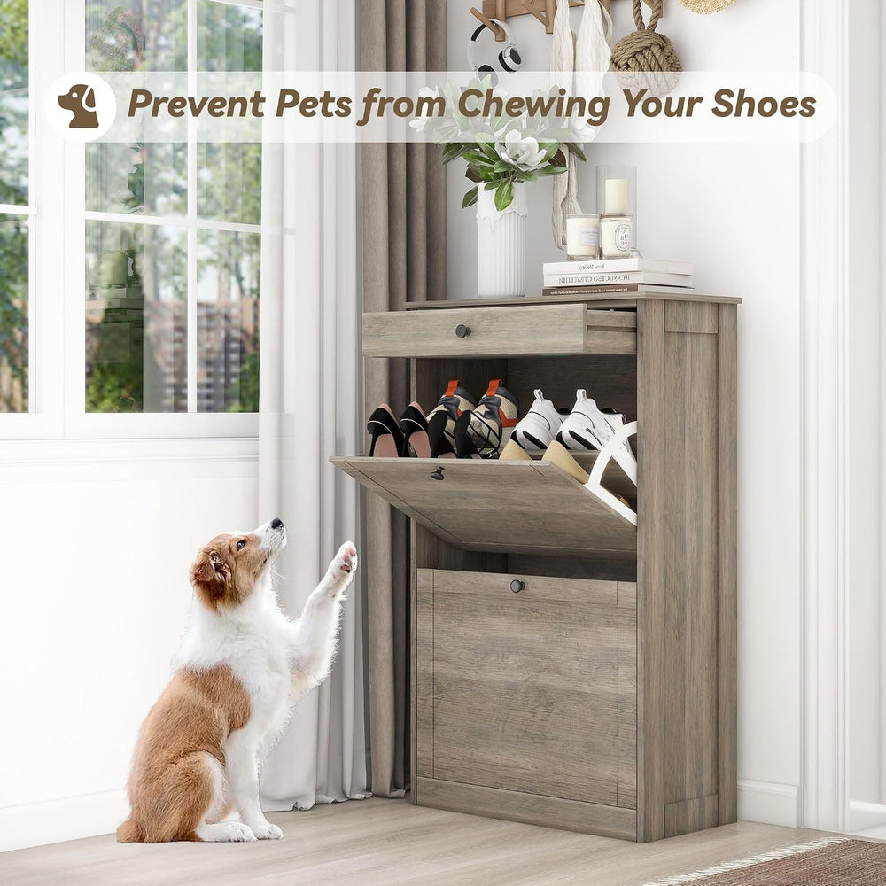 Shoe Cabinet with 2 Flip Drawers, Freestanding Shoe Storage Organizer