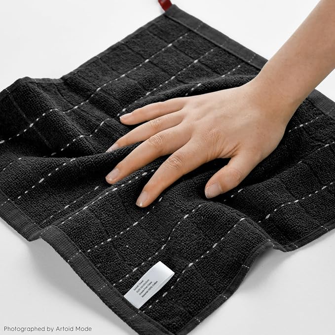 Artoid Mode Checkered Designed Cotton Black Grey Terry Kitchen Dish Cloths - Image 5