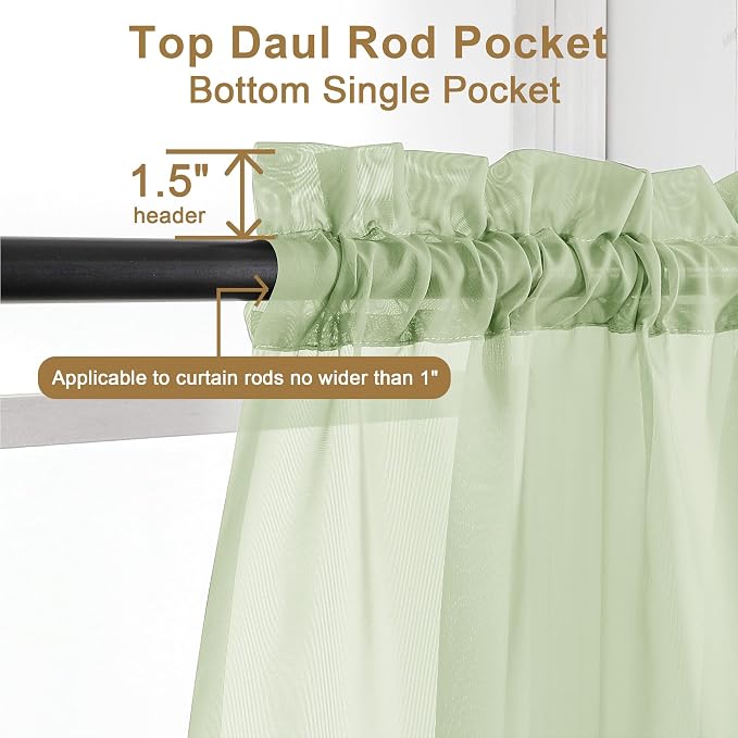 Chyhomenyc Light Green Sheer Curtains 78 Inches Long 2 Panels Set - Image 6