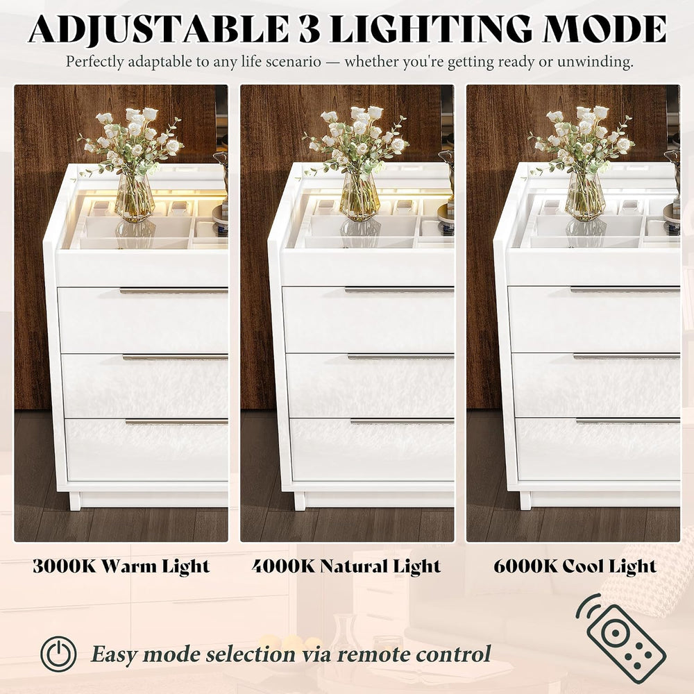 AMERLIFE 47.2" W 8-Drawer Dresser with Glass Top, High Gloss, White