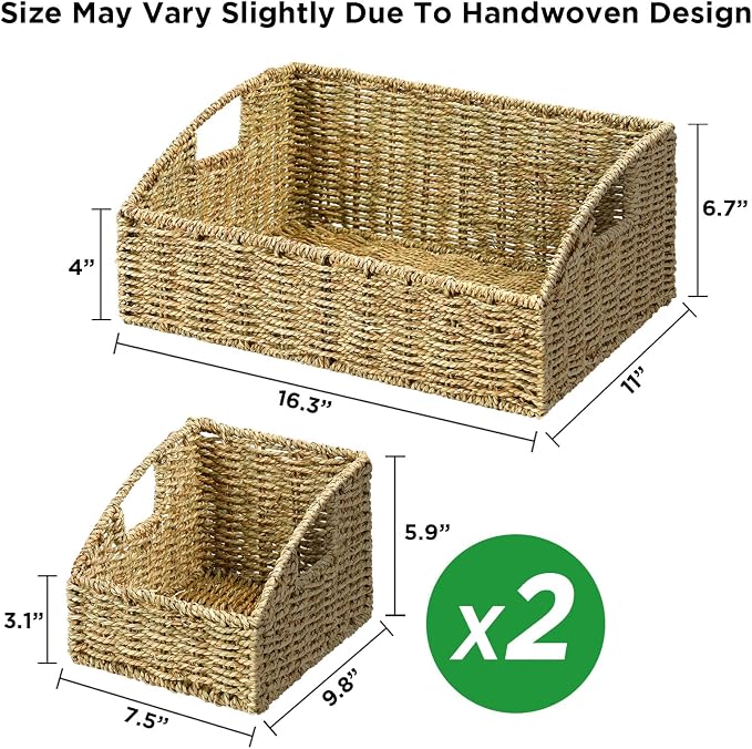 Ollieroo Natural Seagrass Storage Baskets, Handwoven Wicker Storage Bins - Image 7