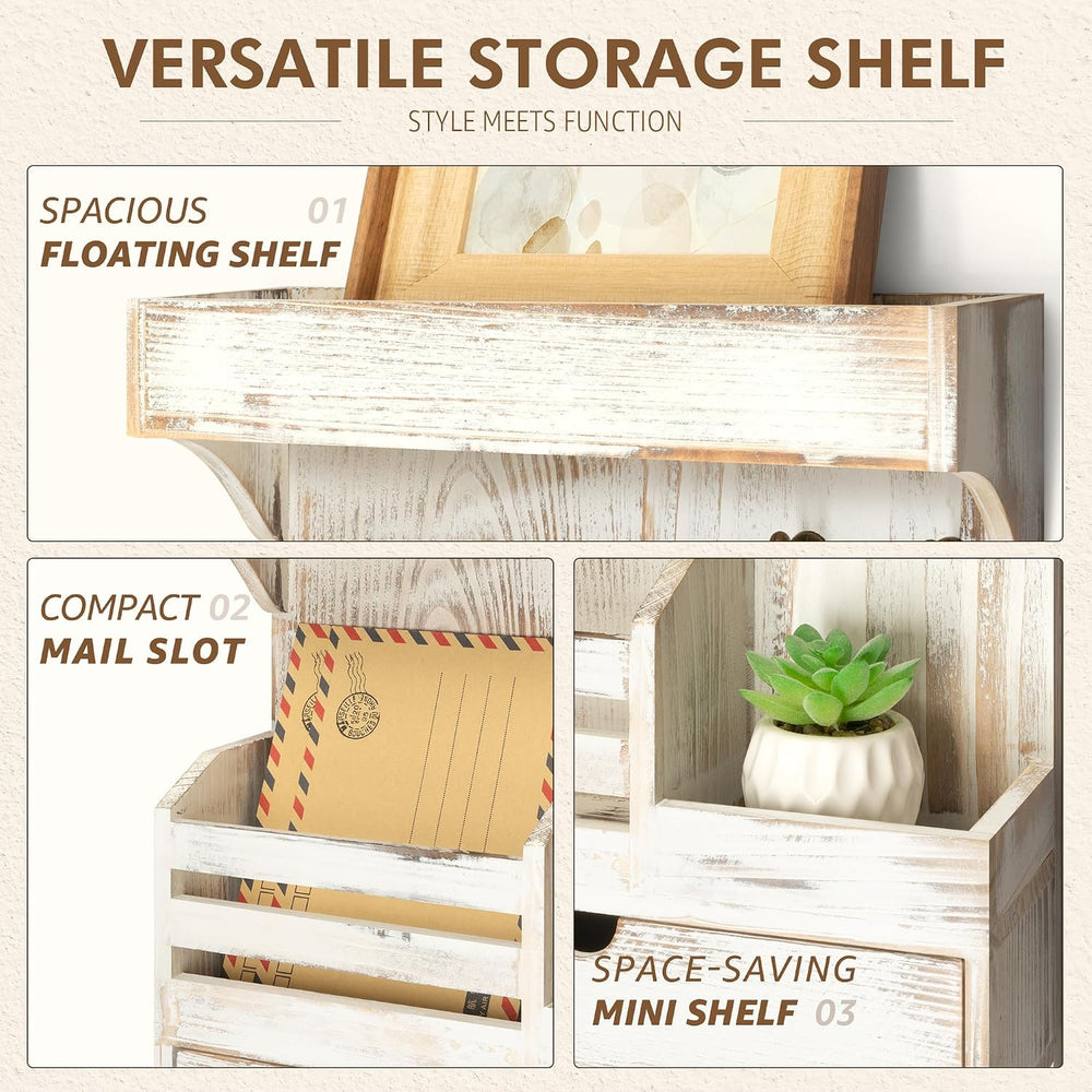 Rebee Vision Key Holder Wall Mount with Drawer for Home Decor, Whitewash