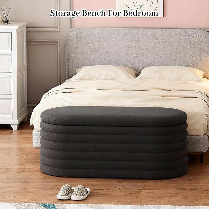 Storage Ottoman Bench, Upholstered Fabric Storages Benches End of Bed Stool - Image 3