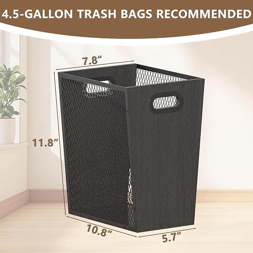 Piskyet Black Office Trash Can for Near Desk, 4.5 Gallon Unique Wood Bedroom - Image 2