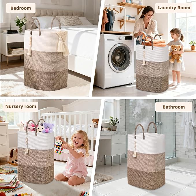 Woven Laundry Basket for Clothes, 65 L Large Rectangle Laundry Hampers - Image 6