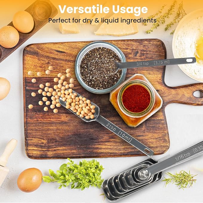 Stainless Steel Measuring Spoons Set of 8, Rectangular Metal Measuring Spoons - Image 9
