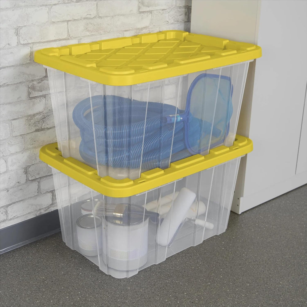 Large Industrial Storage Bins with Lids, 27 Gallon Clear Plastic Tote for Gar...