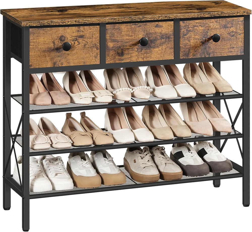 YATINEY 4-Tier Shoe Rack with 3 Drawers, Metal Shoe Organizer for 15 Pairs wi...
