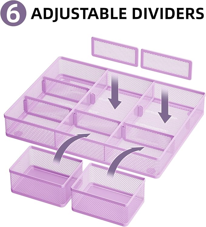 Marbrasse 3 Packs Desk Drawer Organizers, Metal Mesh Dividers - Image 2
