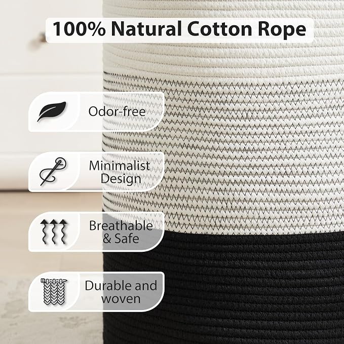 Fiona's magic Cotton Rope Laundry Hamper, Tall Woven Laundry Basket Storage - Image 5