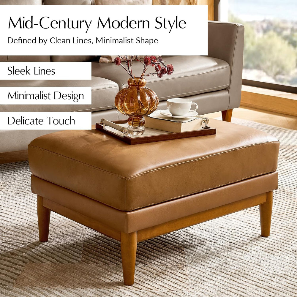 HULALA HOME Genuine Leather Ottoman Coffee Table, Foot Stools Ottoman with So...