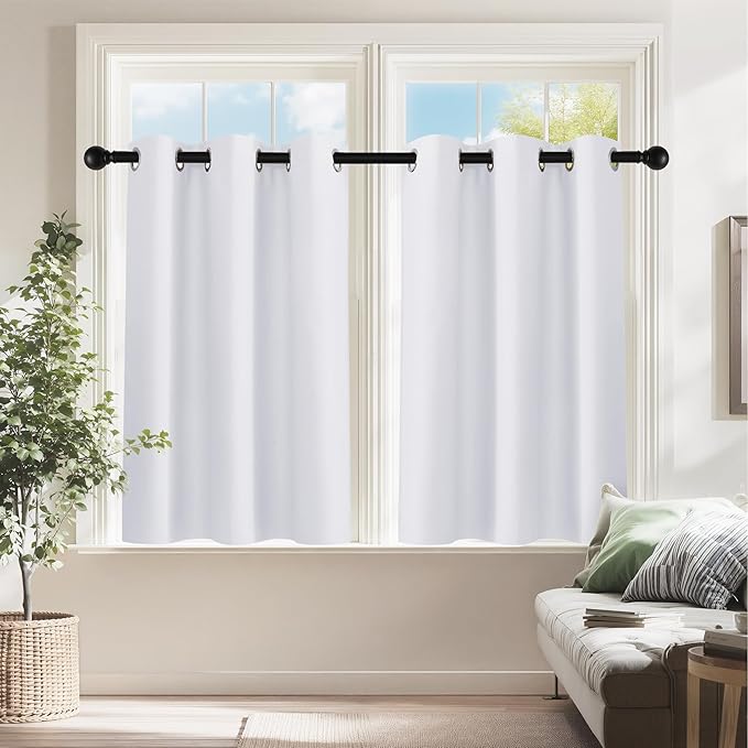 PONY DANCE White Room Darkening Short Curtains, 60% Blackout Drapes Thermal by PONYDANCE