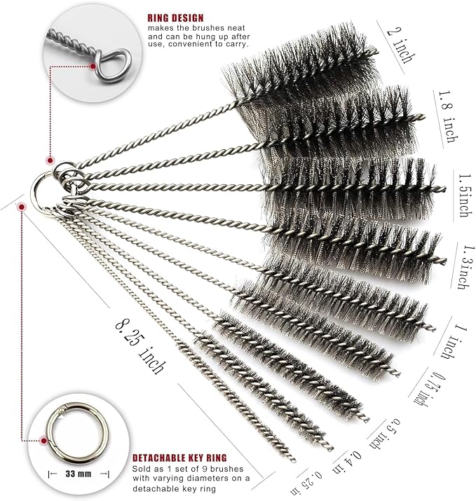 Pipe Cleaning Brush Set Stainless Steel Bristles, Stainless Steel Pipe Brush - Image 2