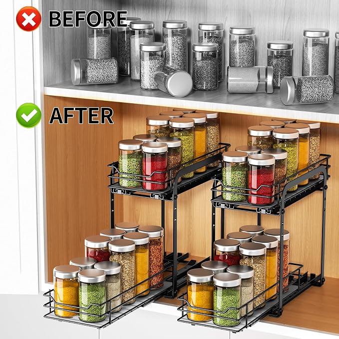 RCHYFEED Spice Organization for Cabinet, 2 Tier Pull Out Spice Rack for - Image 2