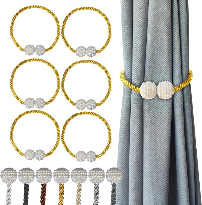 Hion Magnetic Curtain Tiebacks Golden 6 Pack, Curtain Tiebacks Buckles by Hion