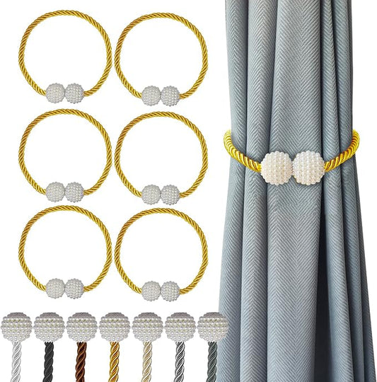 Hion Magnetic Curtain Tiebacks Golden 6 Pack, Curtain Tiebacks Buckles by Hion