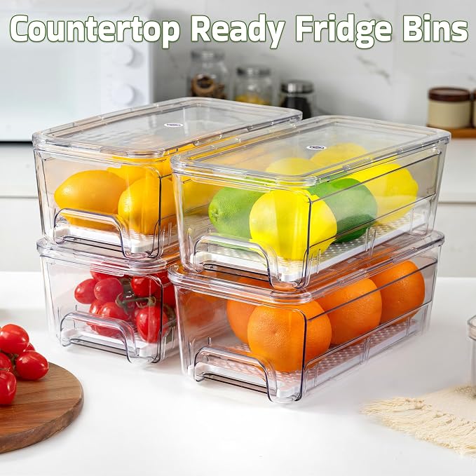 4 Pack Fridge Organizer Drawers, Stackable Pantry Organizers and Storage - Image 4