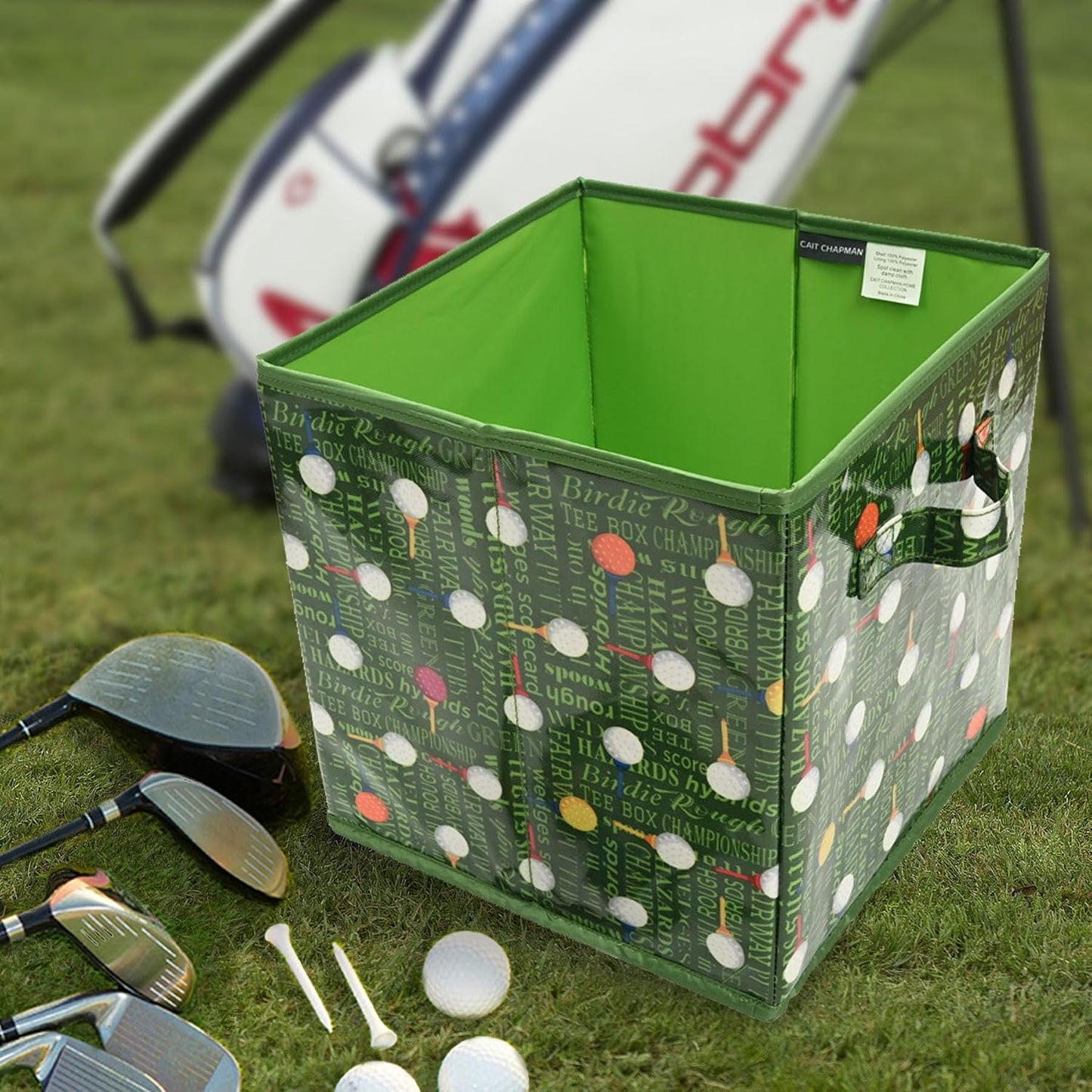 CAIT CHAPMAN HOME COLLECTION Passion for Sports Storage Bins (Golf balls, 11"x11"x11" Cube)