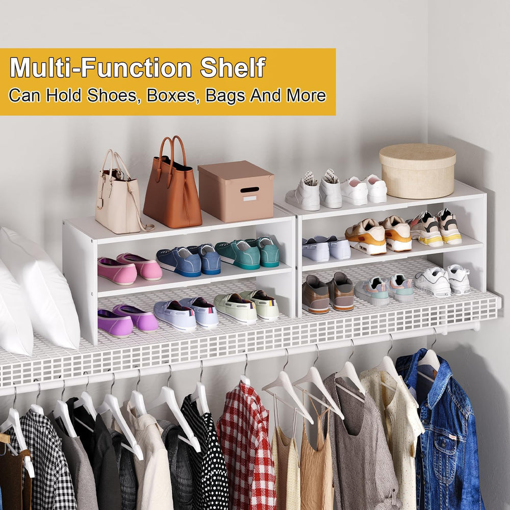 2 Pack Expandable Shoe Rack Organizer for Closet, White Shoe Storage Shelf