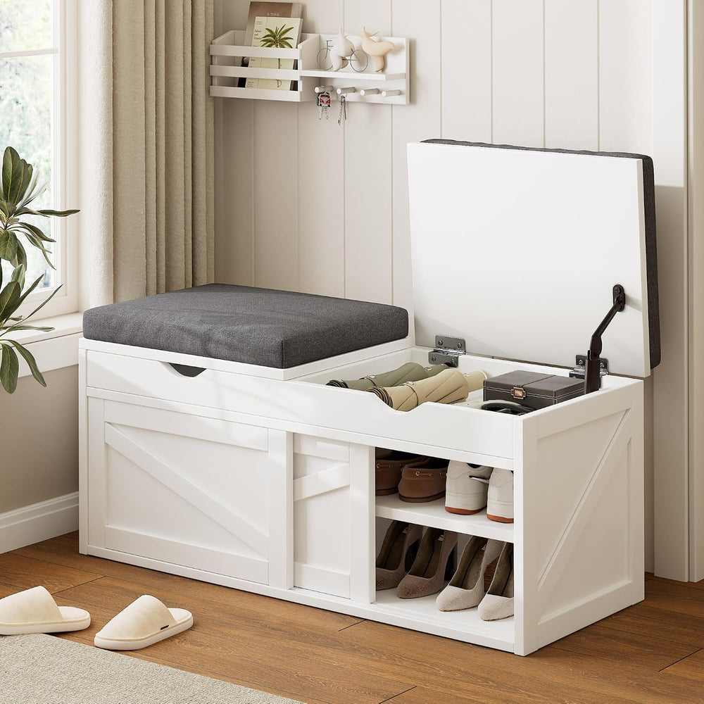 iPormis Shoe Storage Bench,40" Wide 2-Tier Shoe Bench with Padded Seat C...