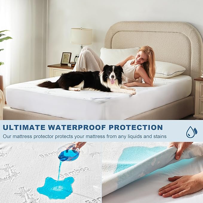 Waterproof Twin Size Mattress Protector, Mattress Pad Fitted 6"-15" Deep Pocket - Image 2