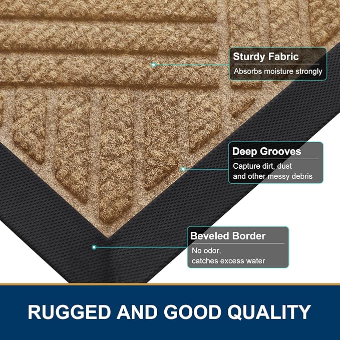 Smiry Front Door Mat Outside Entrance, Heavy Duty Outdoor Indoor Mat, Natural - Image 4