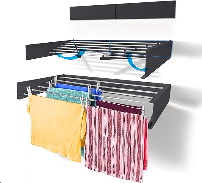 Step Up Laundry Drying Rack, Wall Mounted, Retractable Clothes Drying Rack by StepUpDryingRacks